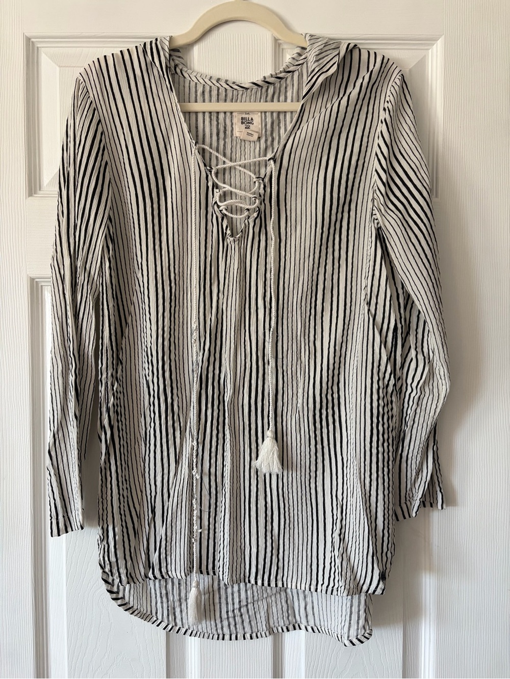 Billabong White and Black Striped Lace-Up Tunic
